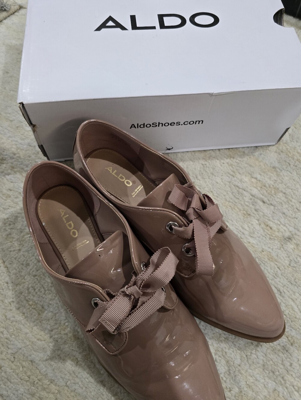 ALDO Women's Glossy Lace-Up Flats in Mauve Blush